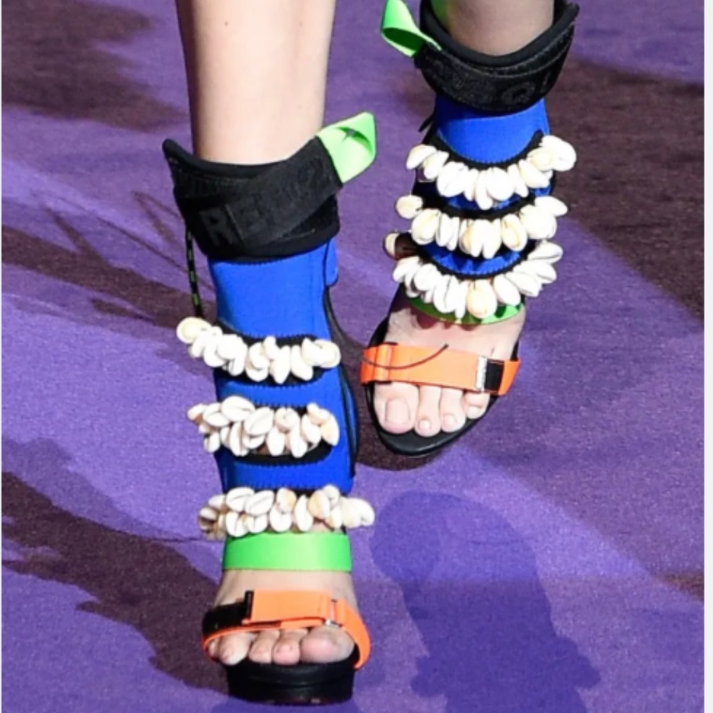 DSQUARED2 Blue and Green Shell Embellished Sandals